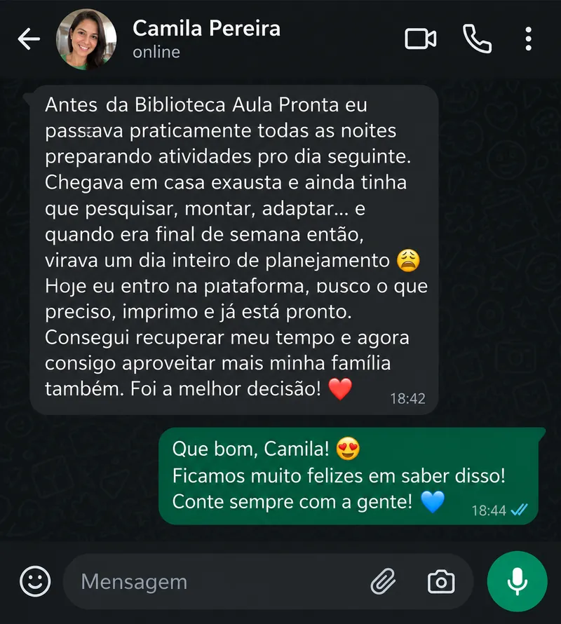 Conversa sobre passar noites e finais de semana preparando atividades