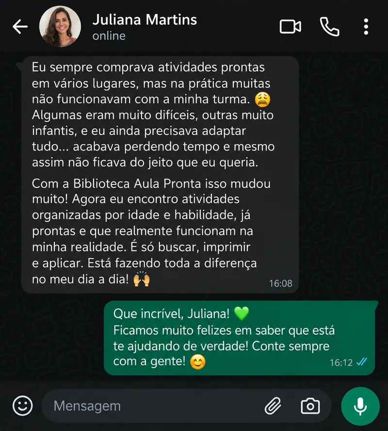 Conversa sobre atividades compradas que não funcionavam com a turma